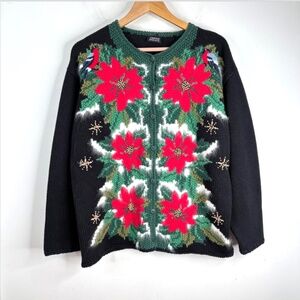 Vrikke Norwegian Irene Haugland Zahl Christmas Cardigan XL Poinsettia Embroidery
